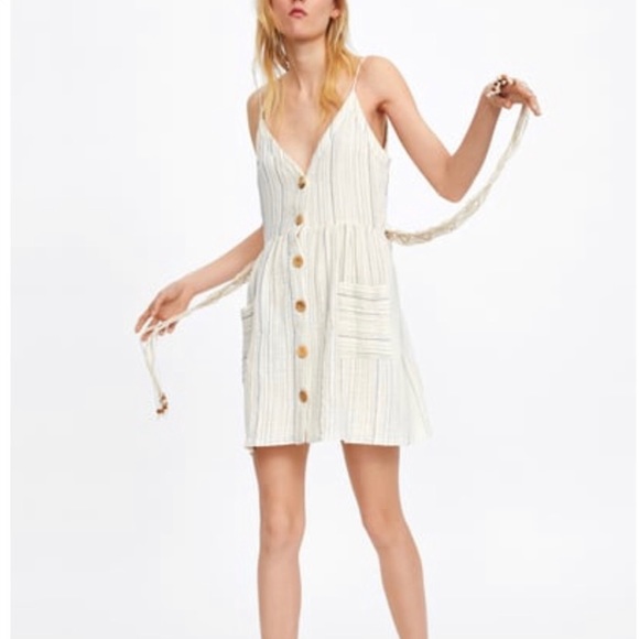 Zara Belted Striped Dress Beige Size Medium NWT - Picture 6 of 16